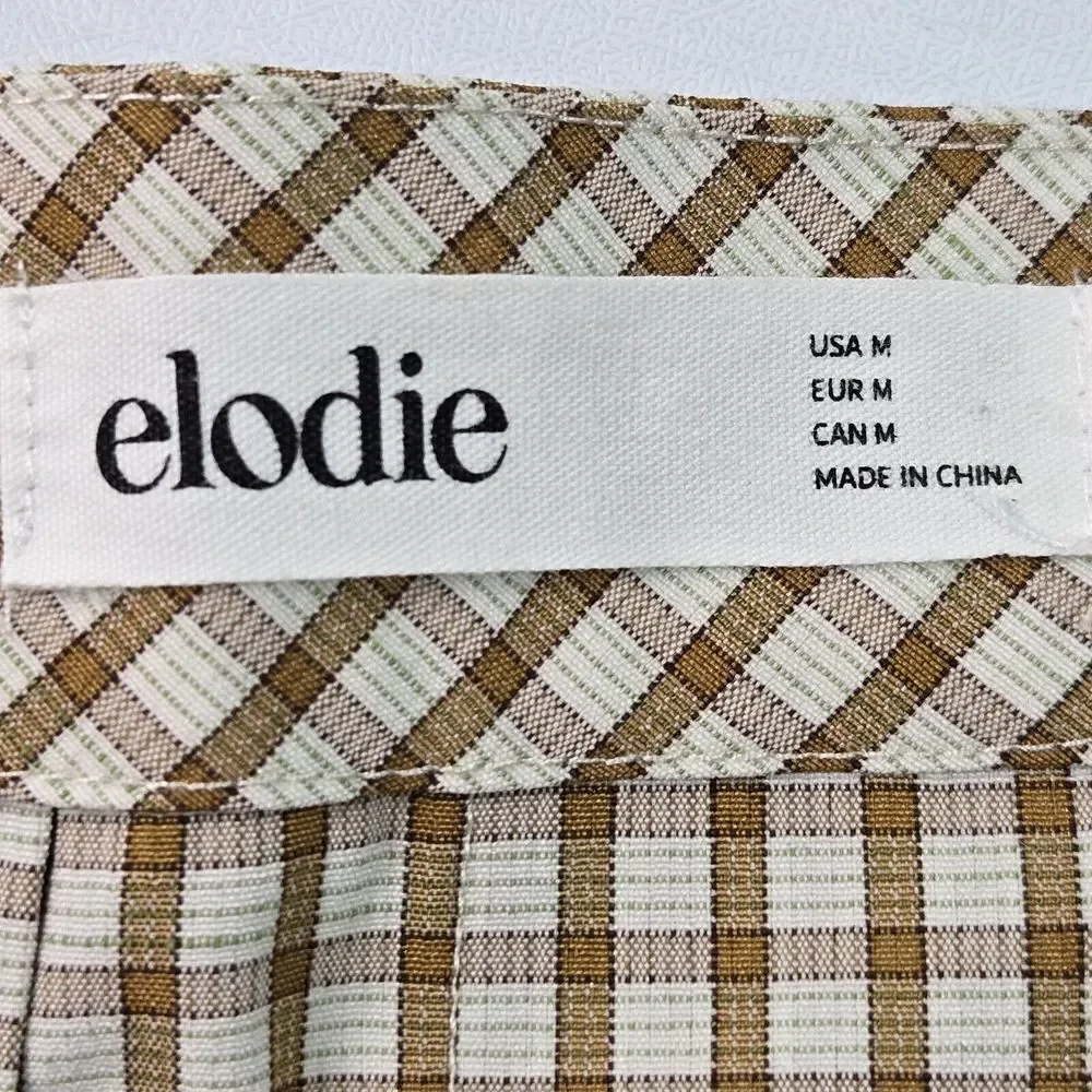 ELODIE Women's Size Medium Pleated Mini Skirt Clay Plaid Stretchy - Picture 5 of 7